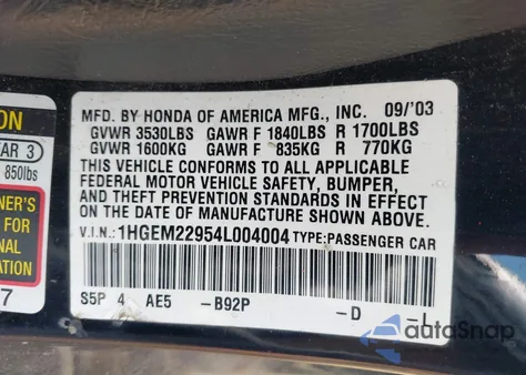 2004 Honda Civic Ex из США, поврежденный, VIN 1HGEM22954L004004